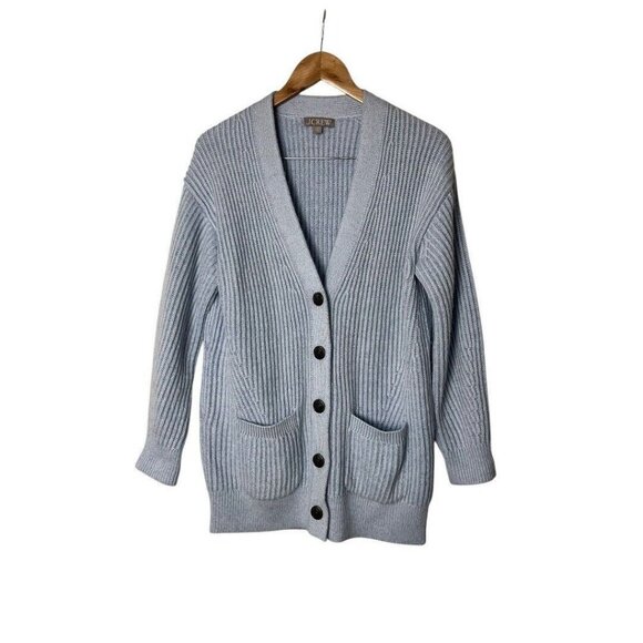 J Crew Ribbed V Neck Cardigan Sweater Women Blue Knit Alpaca Wool Chunky XXS - Picture 1 of 7